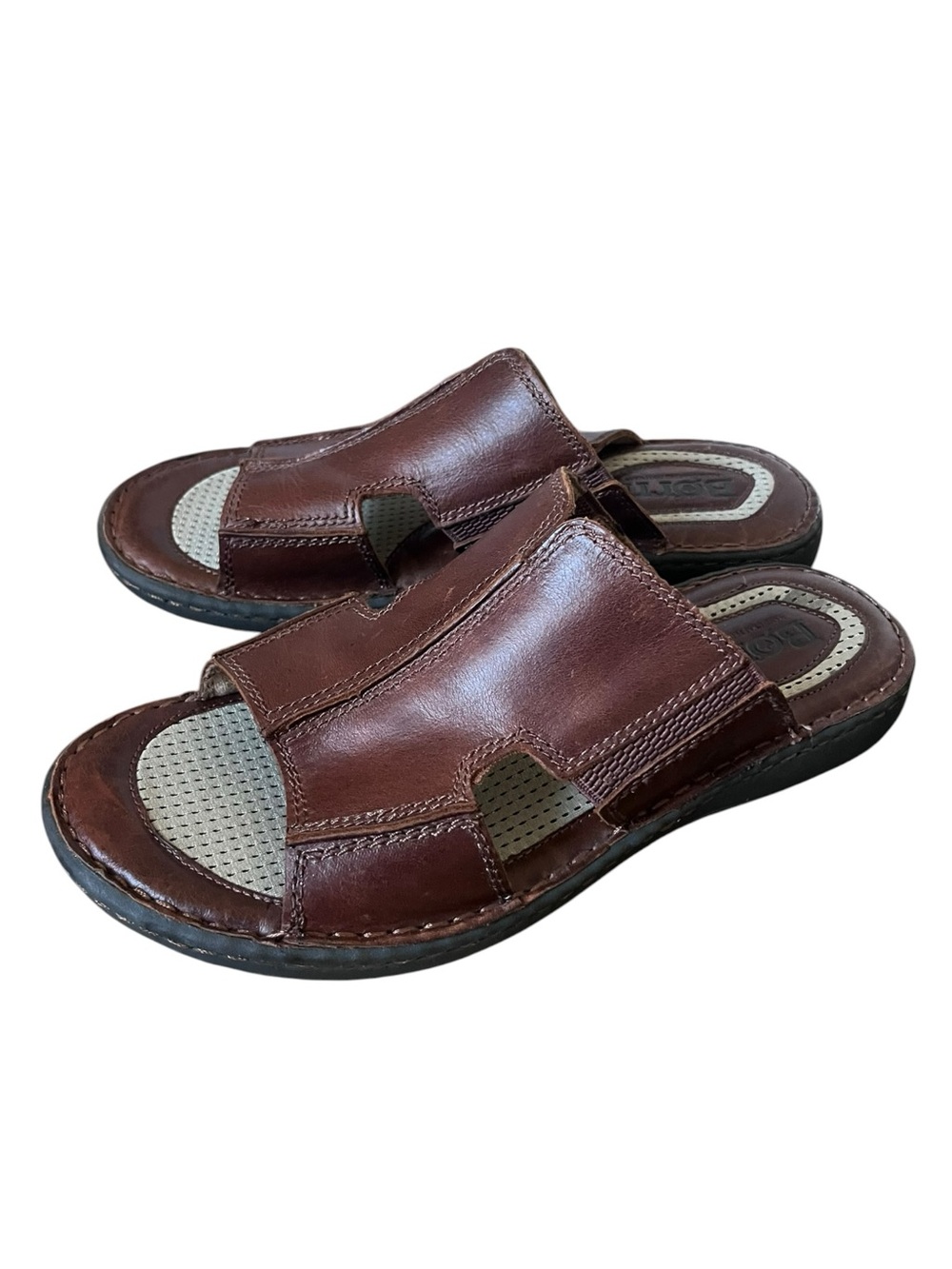 BORN Mens Flores Leather Slip On Slide Comfort Sandals Cognac Brown Size 11